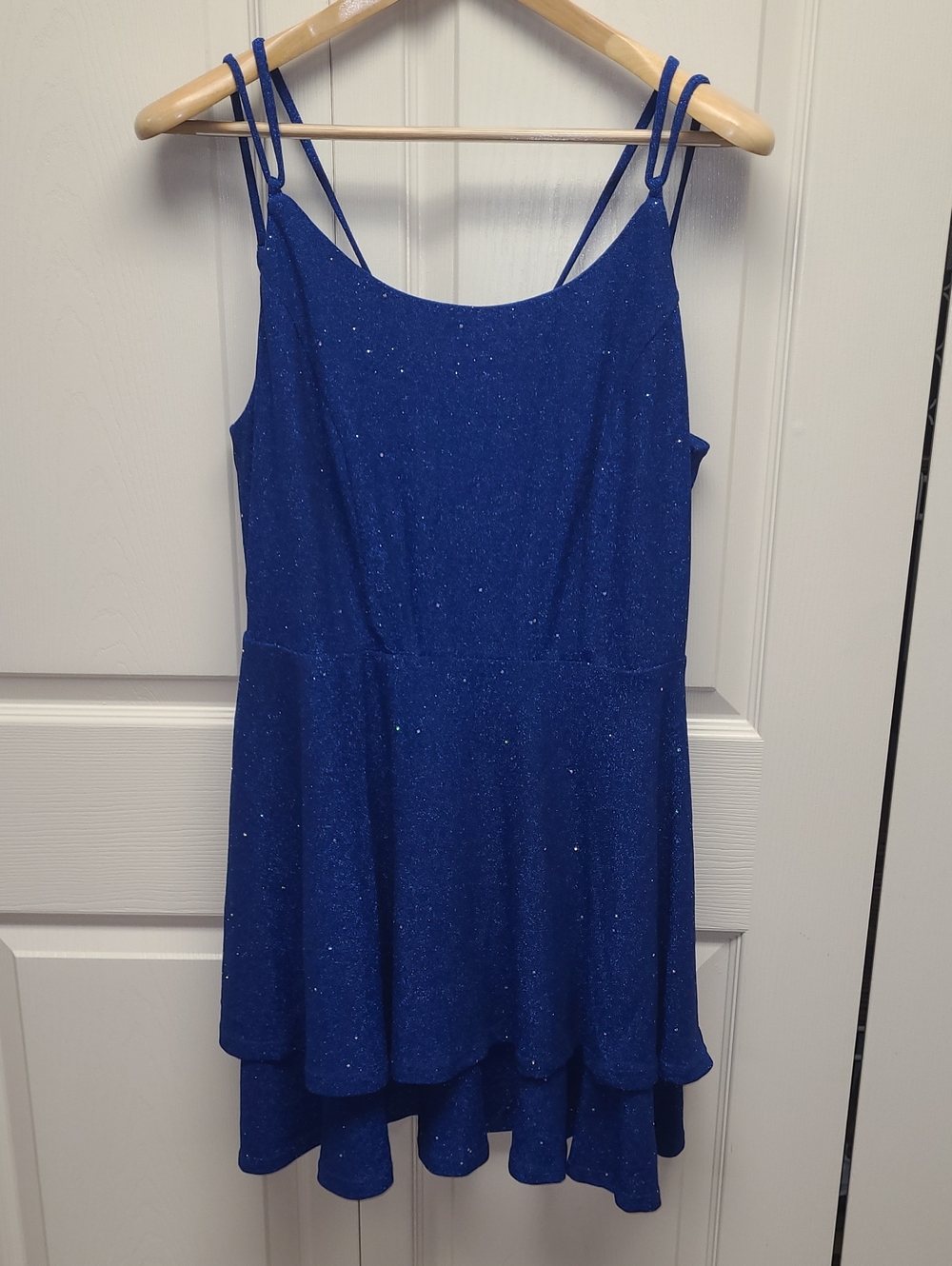 NWT Dainty Glitter Sparkle Stretch Formal Tiered Royal Blue Party Mini Dress